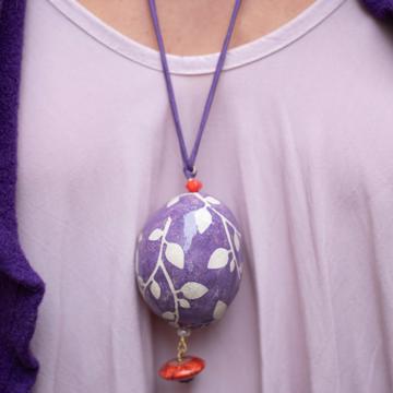 EggPendent in earthenware and silk, purple