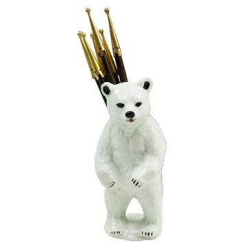 Bear Pique Holder in porcelain, white, ebony and gold