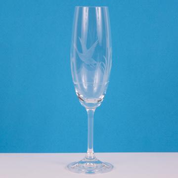 Hunting champagne glass in engraved cristal, transparent, heather rooster