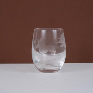 Hunting shooter glass in engraved cristal, transparent, roe deer