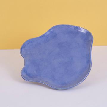 Cloud service in stamped stoneware, french blue, dessert