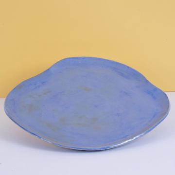 Cloud service in stamped stoneware, french blue, dish