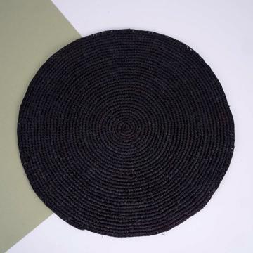 Set de table Rond en raphia, noir