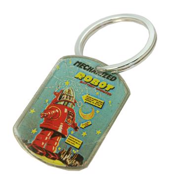 Robot key ring in Resin and Aluminum, sky blue