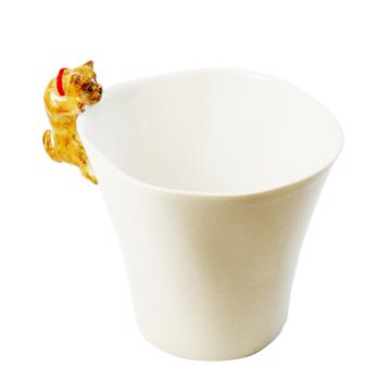 Cat cup in Limoges porcelain, orange, coffee/tea [6]