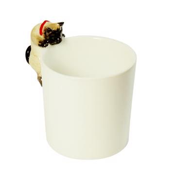 Cat cup in Limoges porcelain, beige, moka