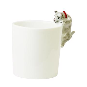 Cat cup in Limoges porcelain, light grey, moka