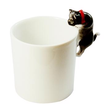 Cat cup in Limoges porcelain, black, moka