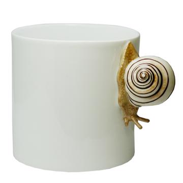 Tasse Escargot en porcelaine de Limoges, beige, 10 cm de haut
