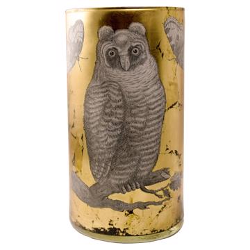 Owl vase in decoupage under glass