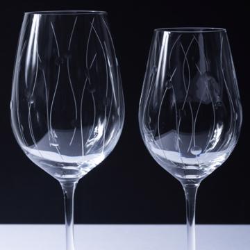 Wave wine glasses, engraved crystal, transparent, set of 2 [3]